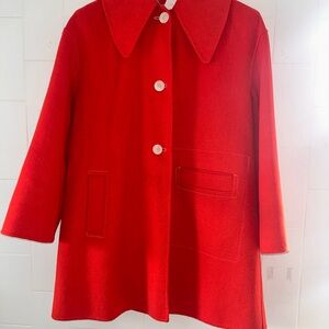 Ganni Vibrant Red Wool Pea Coat with Contrast Buttons
